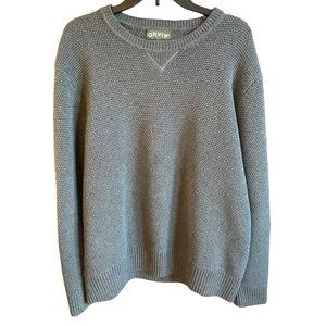 Orvis Sweater Mens L Grey Chunky Knit 100% Cotton Classic Crew Neck Pullover